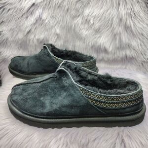 UGG Australia Neuman Slippers Mens Size 10 Black Mules Slip On Suede Shearling